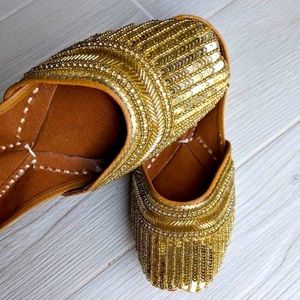 Handmade Gold Sequin Khussa Flats